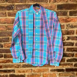 Stamford Vintage 80s Purple Blue Plaid Long Sleeve Button Up Shirt Women's 14